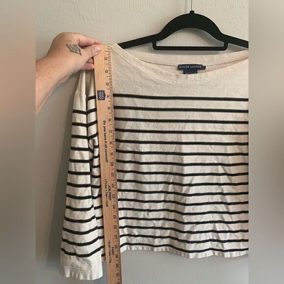Ralph Lauren Black and cream striped boatneck shirt size L - Picture 8 of 8
